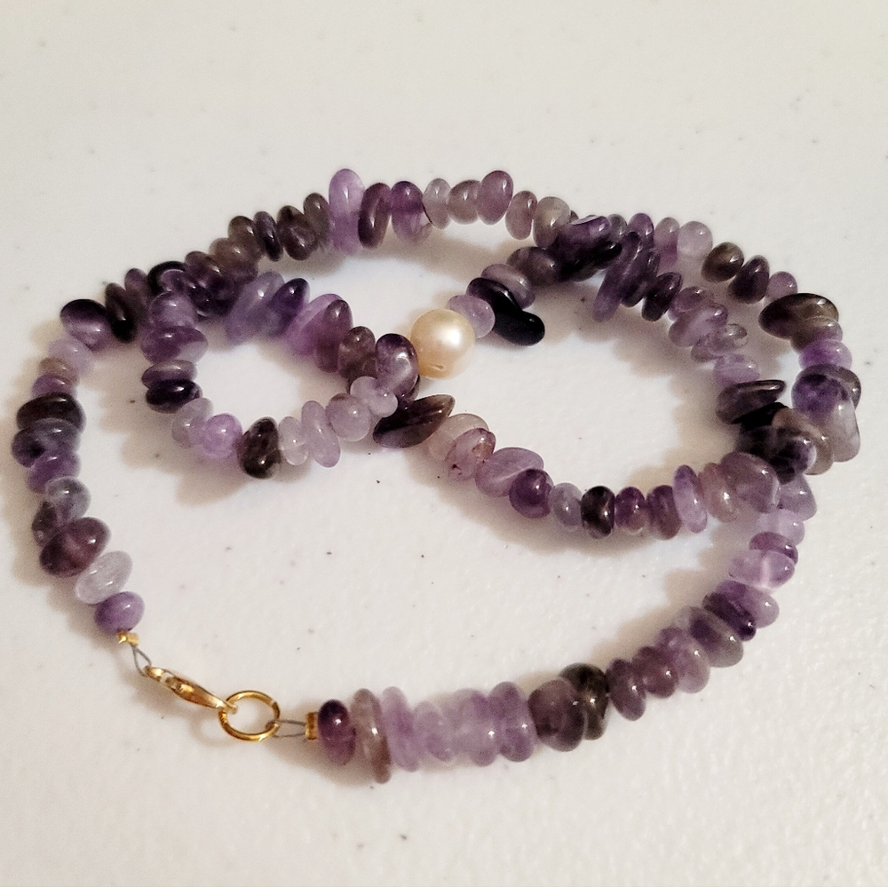 Amethyst and Freshwater Pearl Necklace - Vintage, Estate